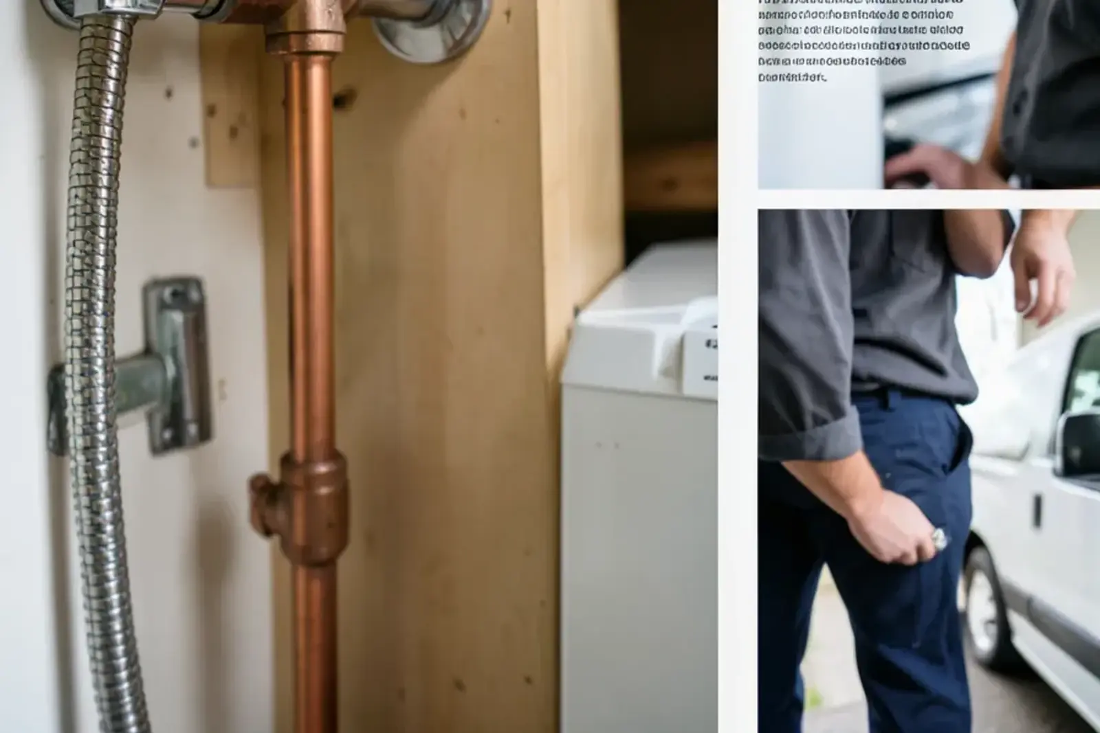 Hot water supply line with a quarter-turn shutoff feeding a braided dishwasher hose inside a sink cabinet